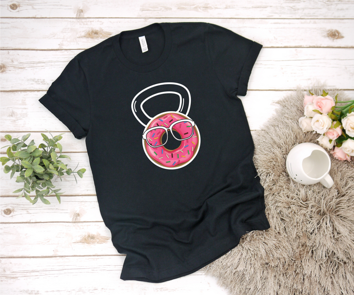 Kettlebell Sprinkled Pink Donut Glasses Smart Lady Workout Shirt - Ladies' T-shirt