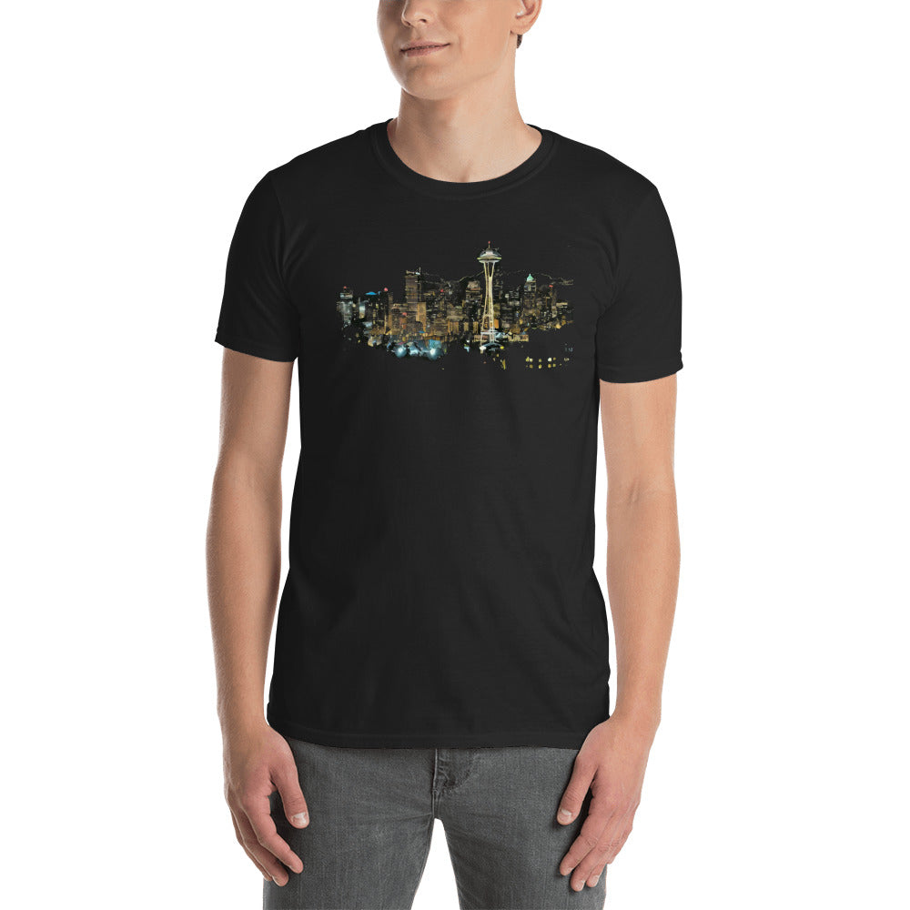 Seattle Skyline at Night Short-Sleeve Men's T-Shirt